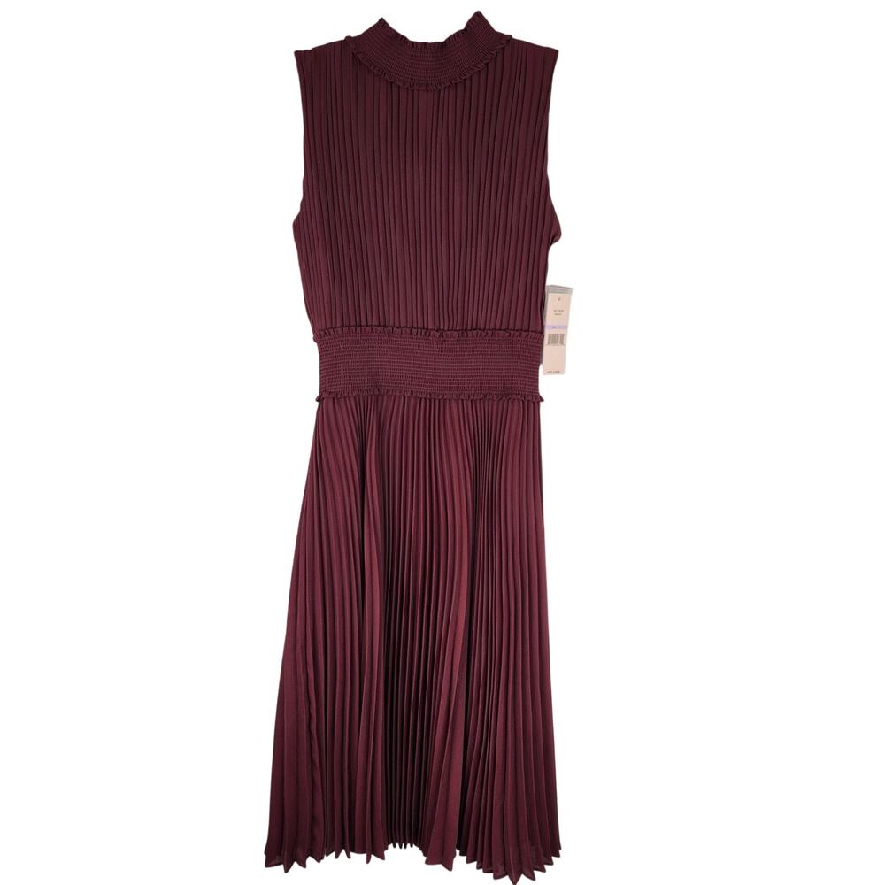 Nanette Lapore Burgundy Cocktail Pleated Mock Neck Dress NWT Women's Size 6